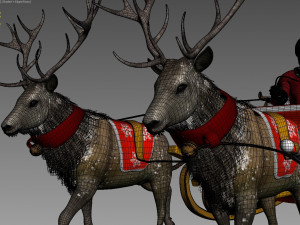 santa claus rides reindeer sleigh Model 3D