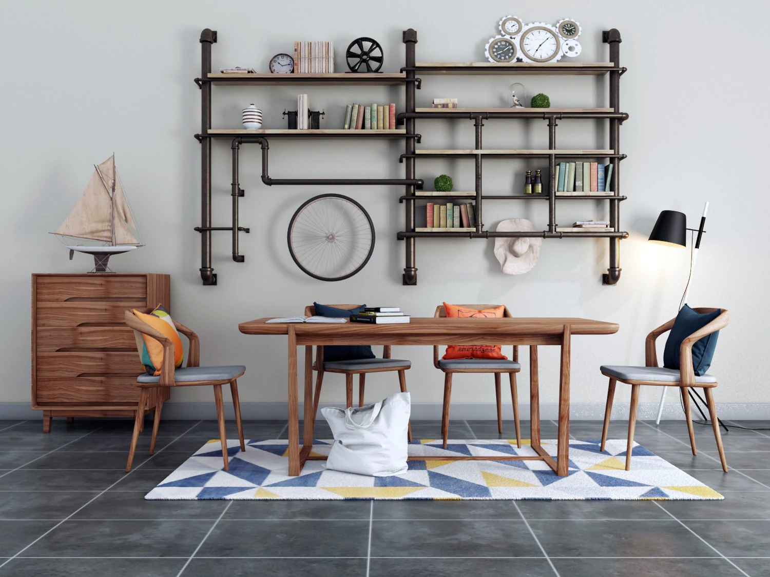 industrial dinning table 3D Model .c4d .max .obj .3ds .fbx .stl .blend