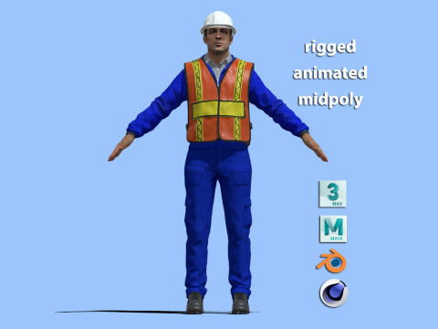T-Pose Rigged Construction Worker 3D 모델