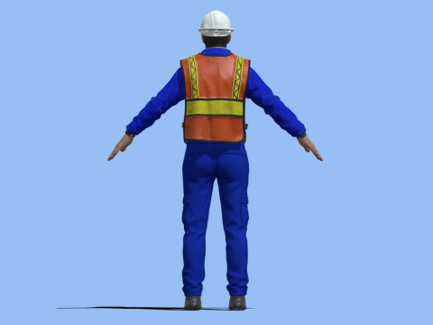 T-Pose Rigged Construction Worker 3Dモデル