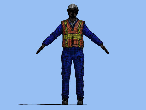 T-Pose Rigged Construction Worker 3Dモデル