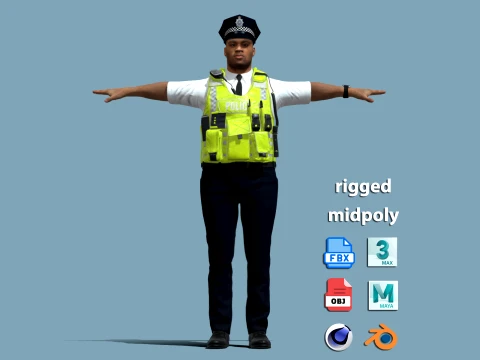 T-Pose Rigged UK Police Officer Character 3D 模型