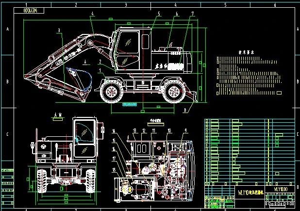 wy10 tire hydraulic excavator complete drawing 3D Model .c4d .max .obj .3ds .fbx .stl .blend 