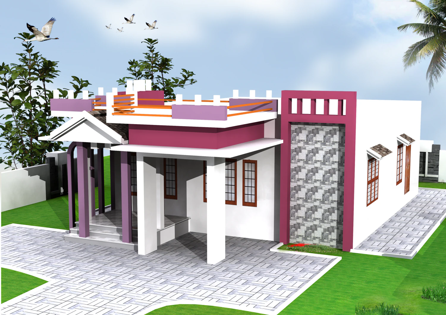 3dxmax house exterior design 3D Model .c4d .max .obj .3ds .fbx .stl .blend