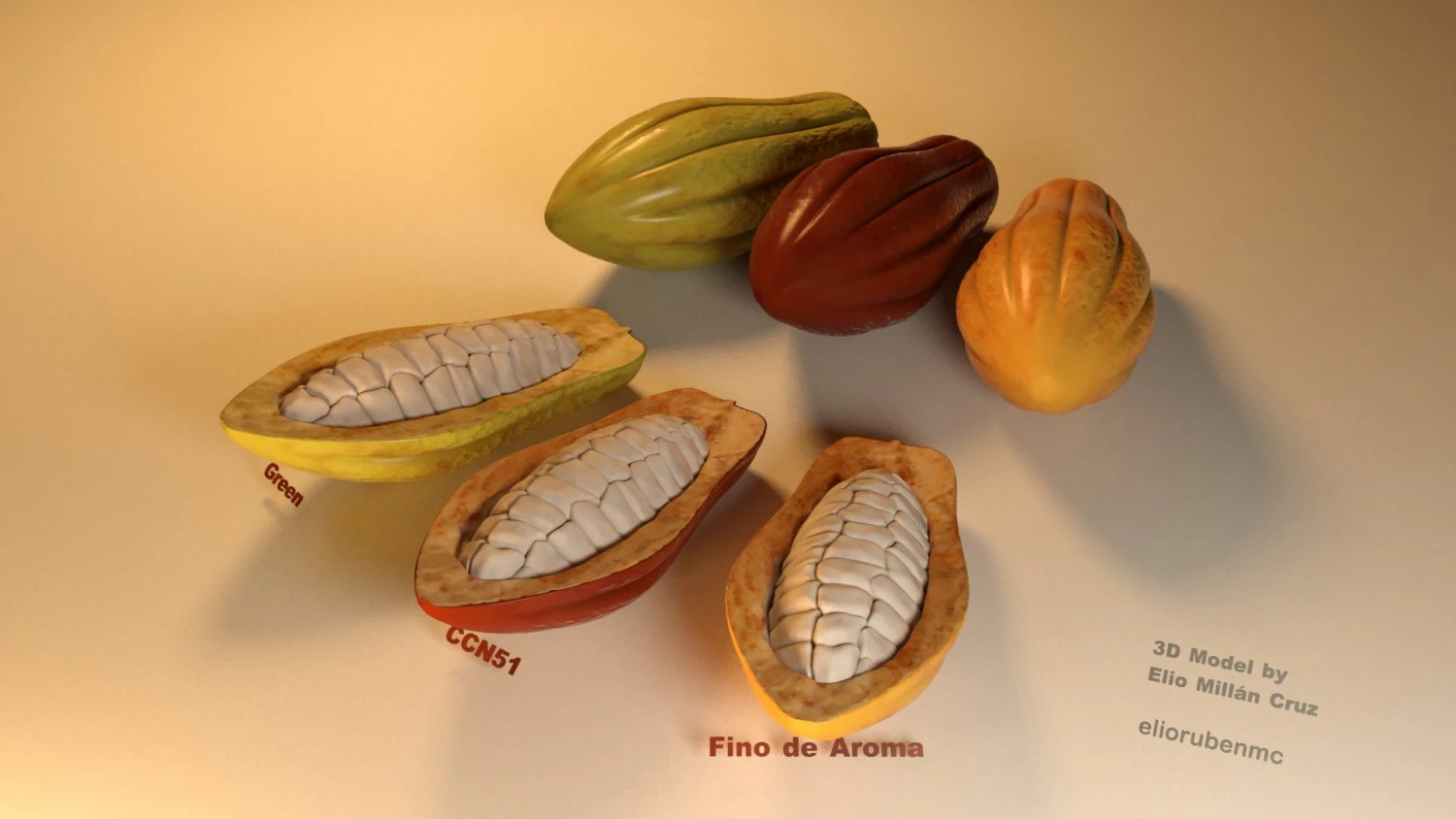cacao fruit 3 colors 3D Model .c4d .max .obj .3ds .fbx .stl .blend 