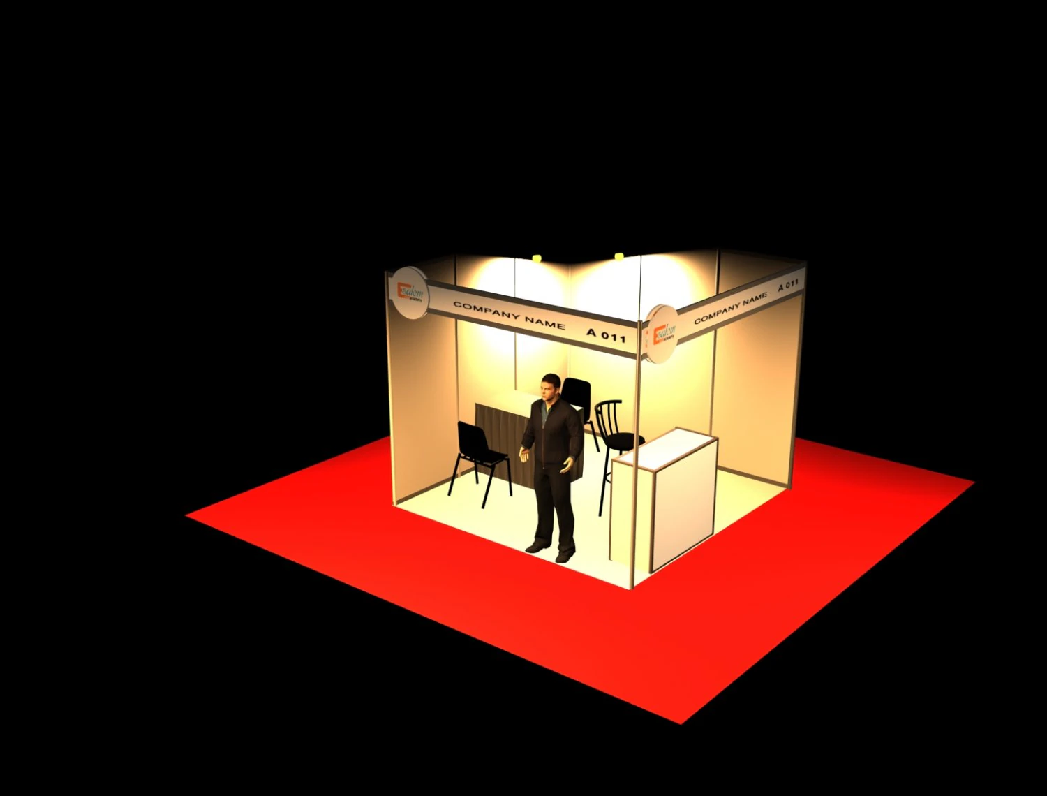 exhibition booth 3x3 3D Model .c4d .max .obj .3ds .fbx .stl .blend 