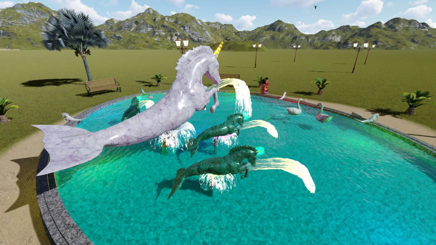 horse fountain 3D Model .c4d .max .obj .3ds .fbx .stl .blend 