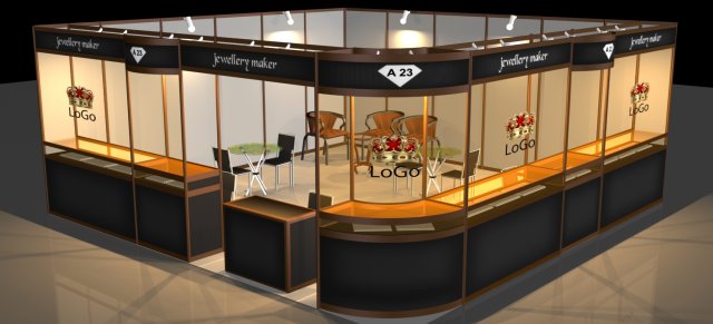 3d stand exhibition booth design system for jewelry 6x6 3D 模型 .c4d .max .obj .3ds .fbx .stl .blend 