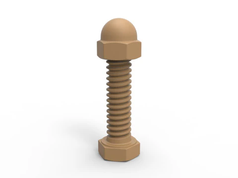 Bolt with Cap nut 3D Print Model