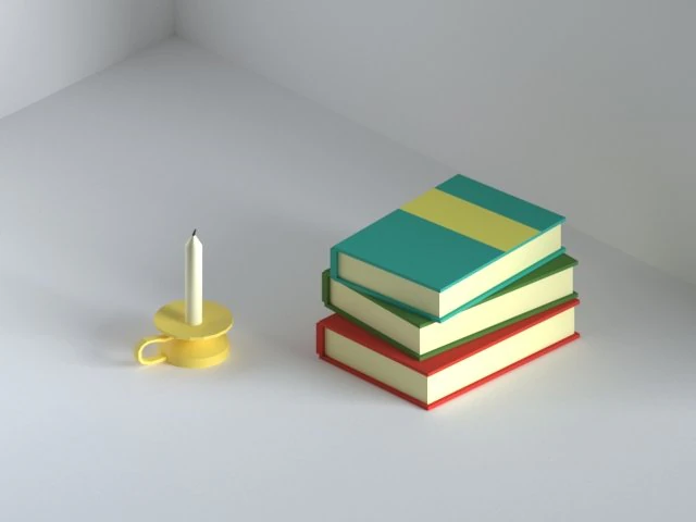 books and candle 3D Model .c4d .max .obj .3ds .fbx .stl .blend