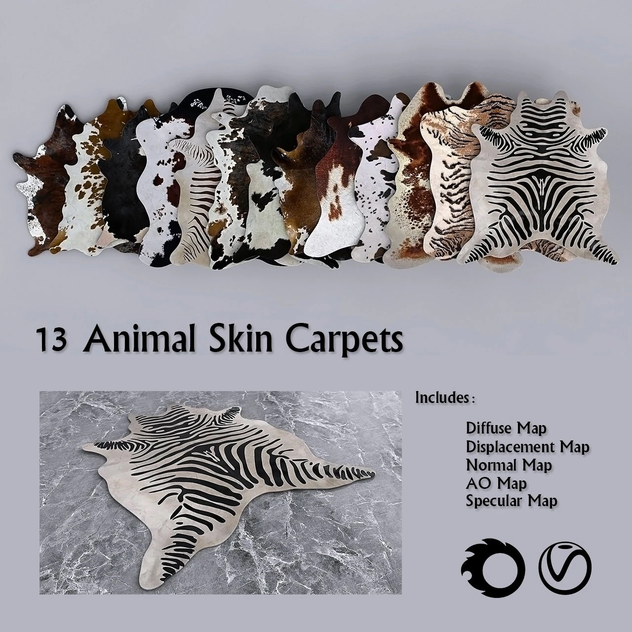 13 animal skin carpets 3D Model .c4d .max .obj .3ds .fbx .stl .blend