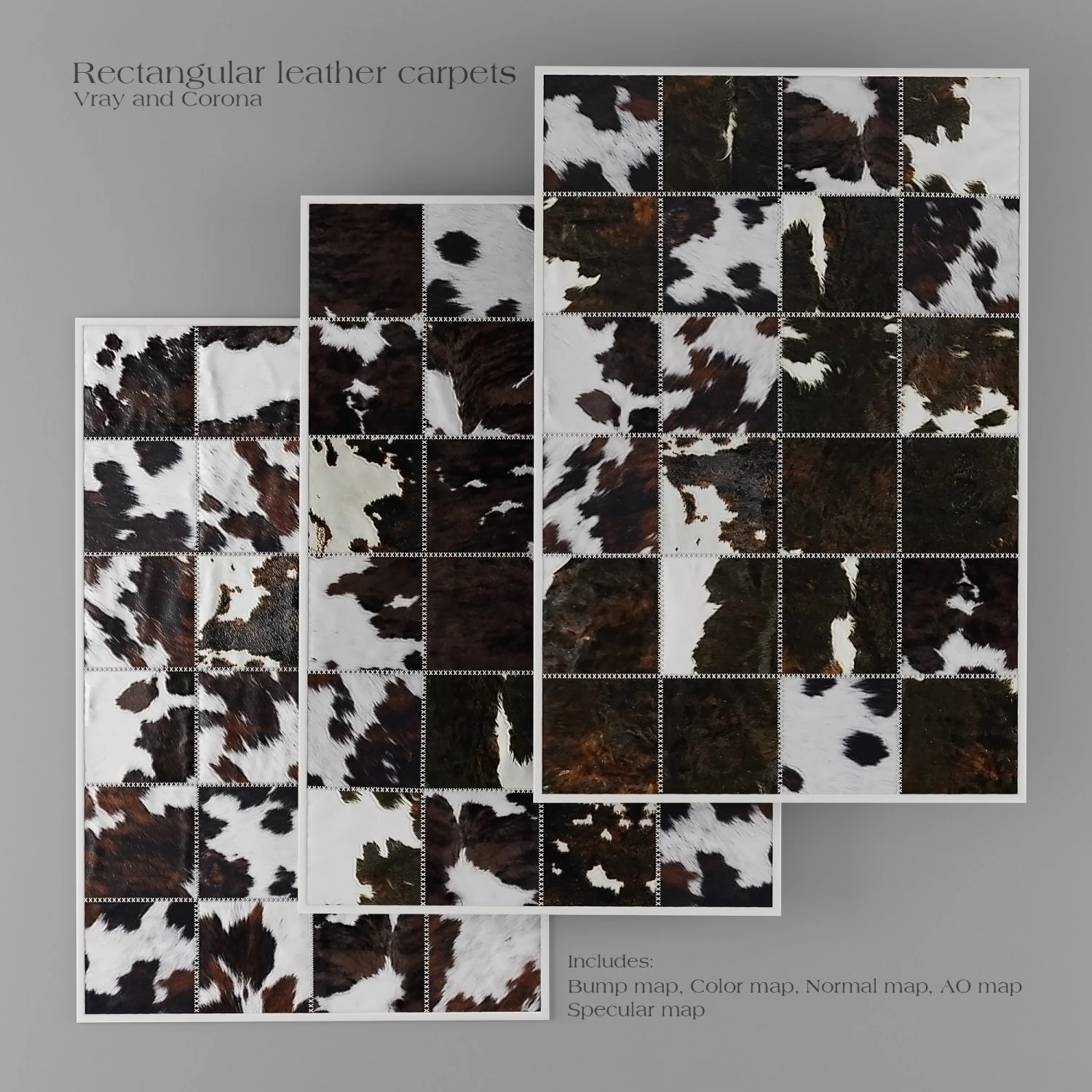 carpet pack 5 rectangular leather carpets 3D Model .c4d .max .obj .3ds .fbx .stl .blend 