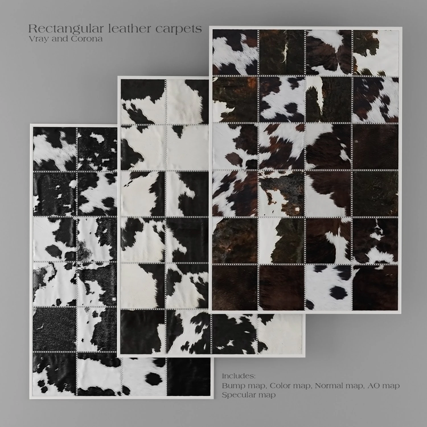 carpet pack 6 rectangular leather carpets 3D Model .c4d .max .obj .3ds .fbx .stl .blend 