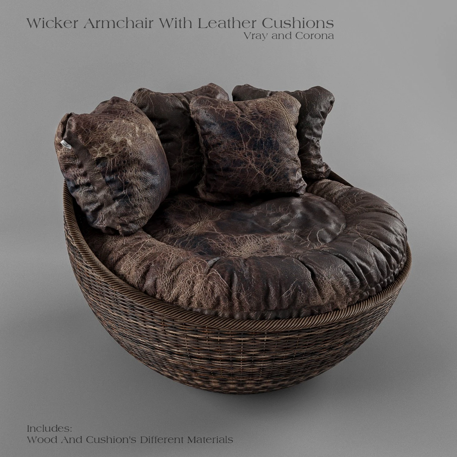 wicker arm chair 3D Model .c4d .max .obj .3ds .fbx .stl .blend