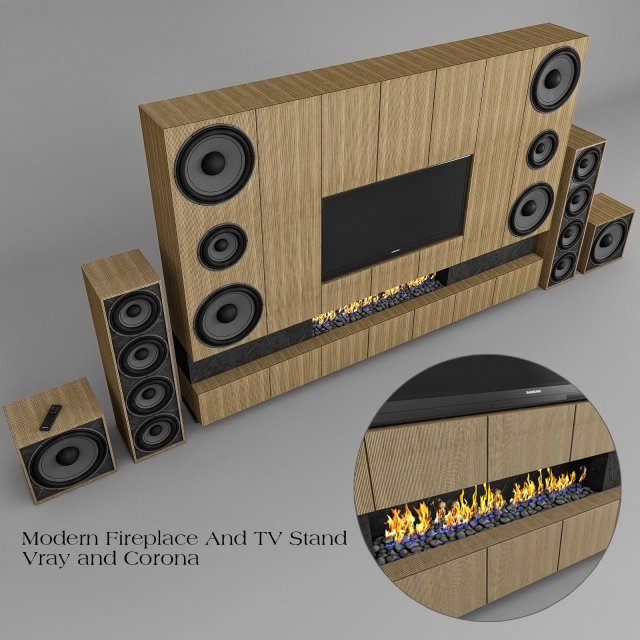 fireplace and tv stand 3D Model .c4d .max .obj .3ds .fbx .stl .blend 