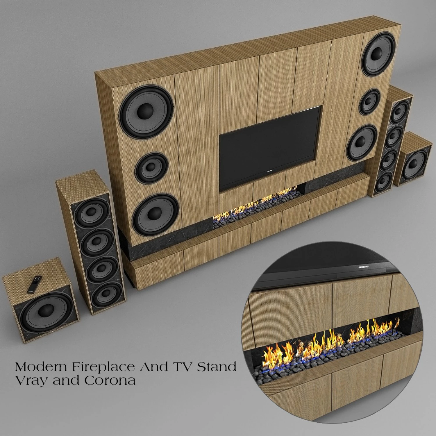 fireplace and tv stand 3D Model .c4d .max .obj .3ds .fbx .stl .blend 