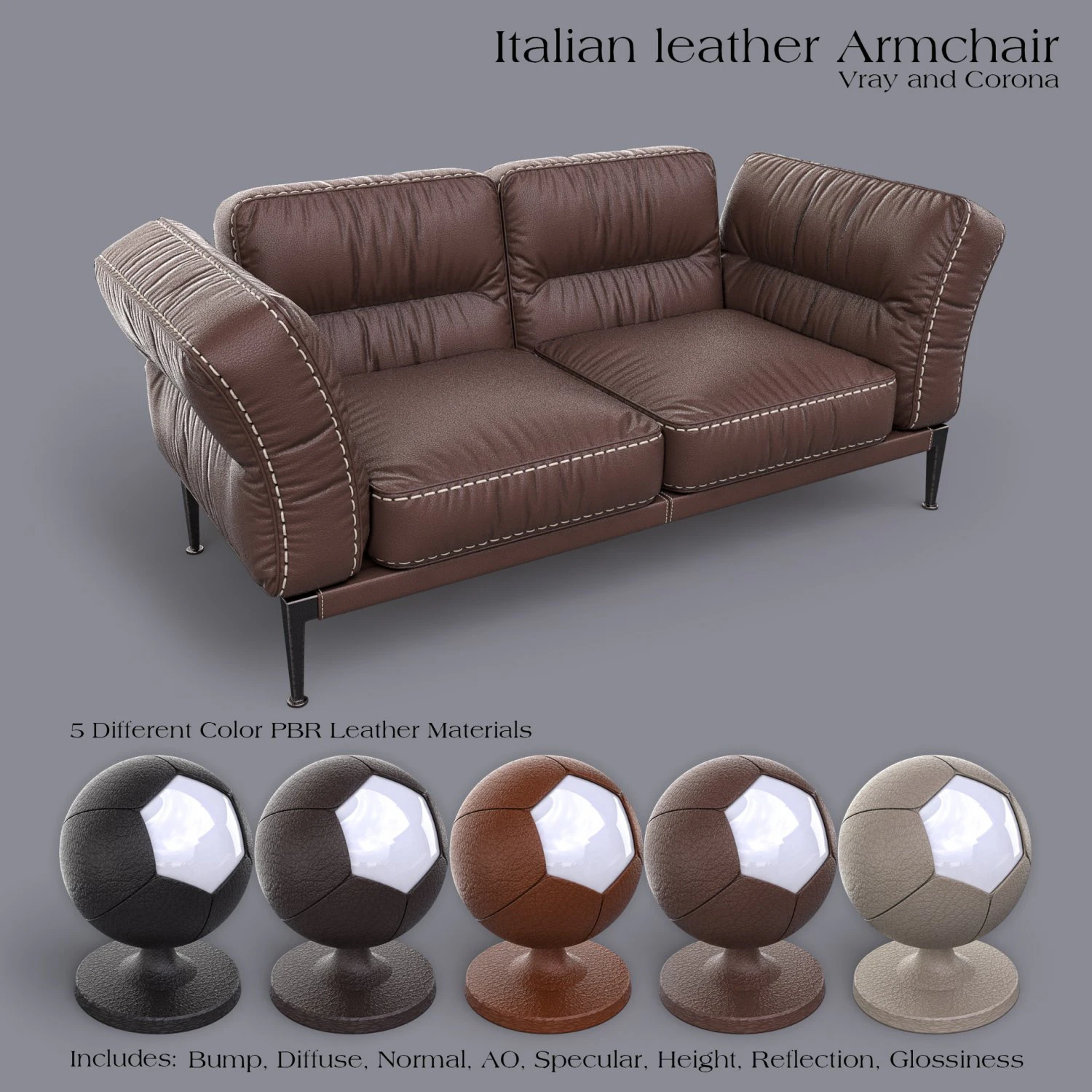 adda italian armchair 2 3D Model .c4d .max .obj .3ds .fbx .stl .blend 