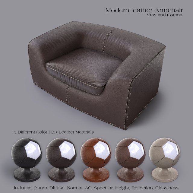leather armchair Modello 3D .c4d .max .obj .3ds .fbx .stl .blend 