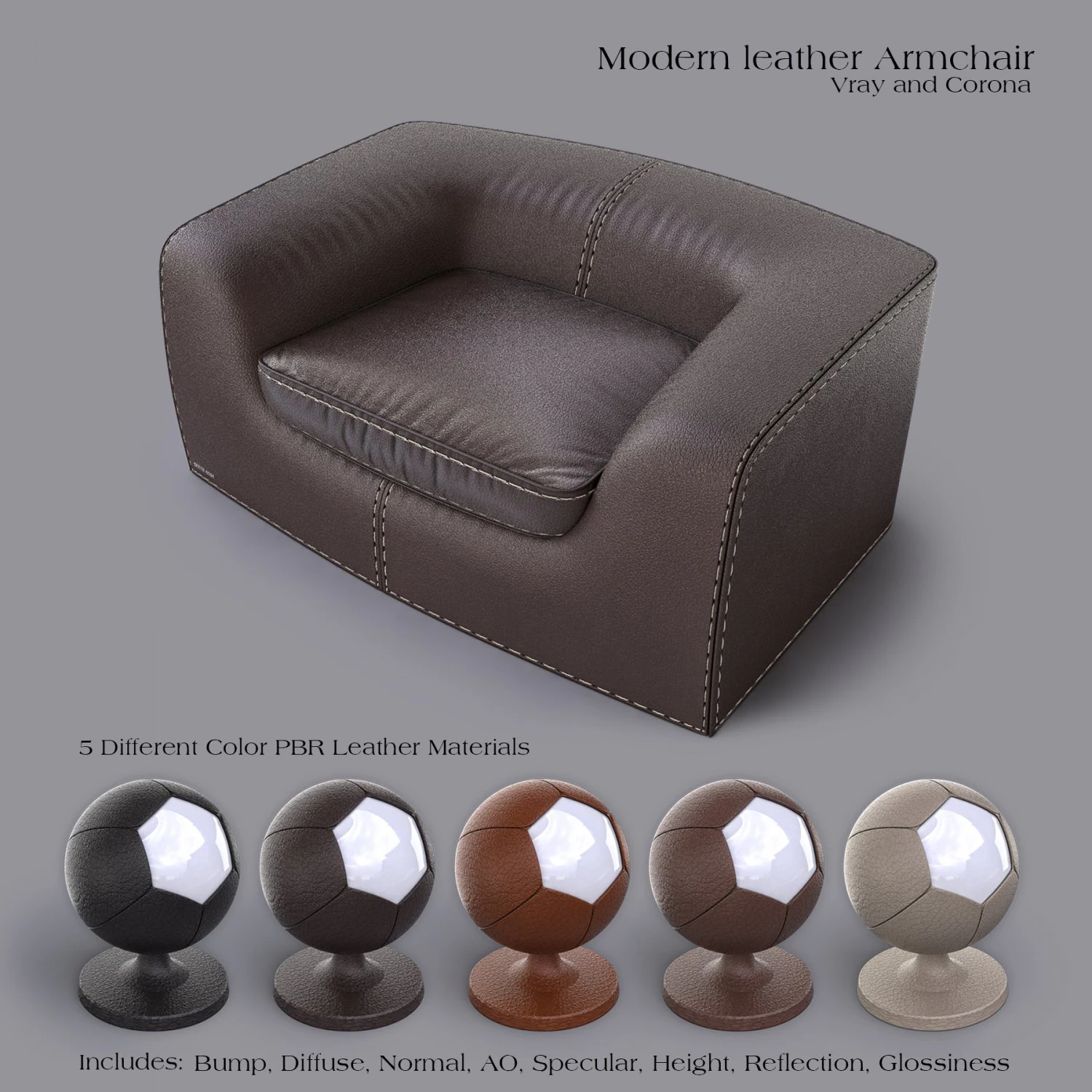 leather armchair 3D Model .c4d .max .obj .3ds .fbx .stl .blend