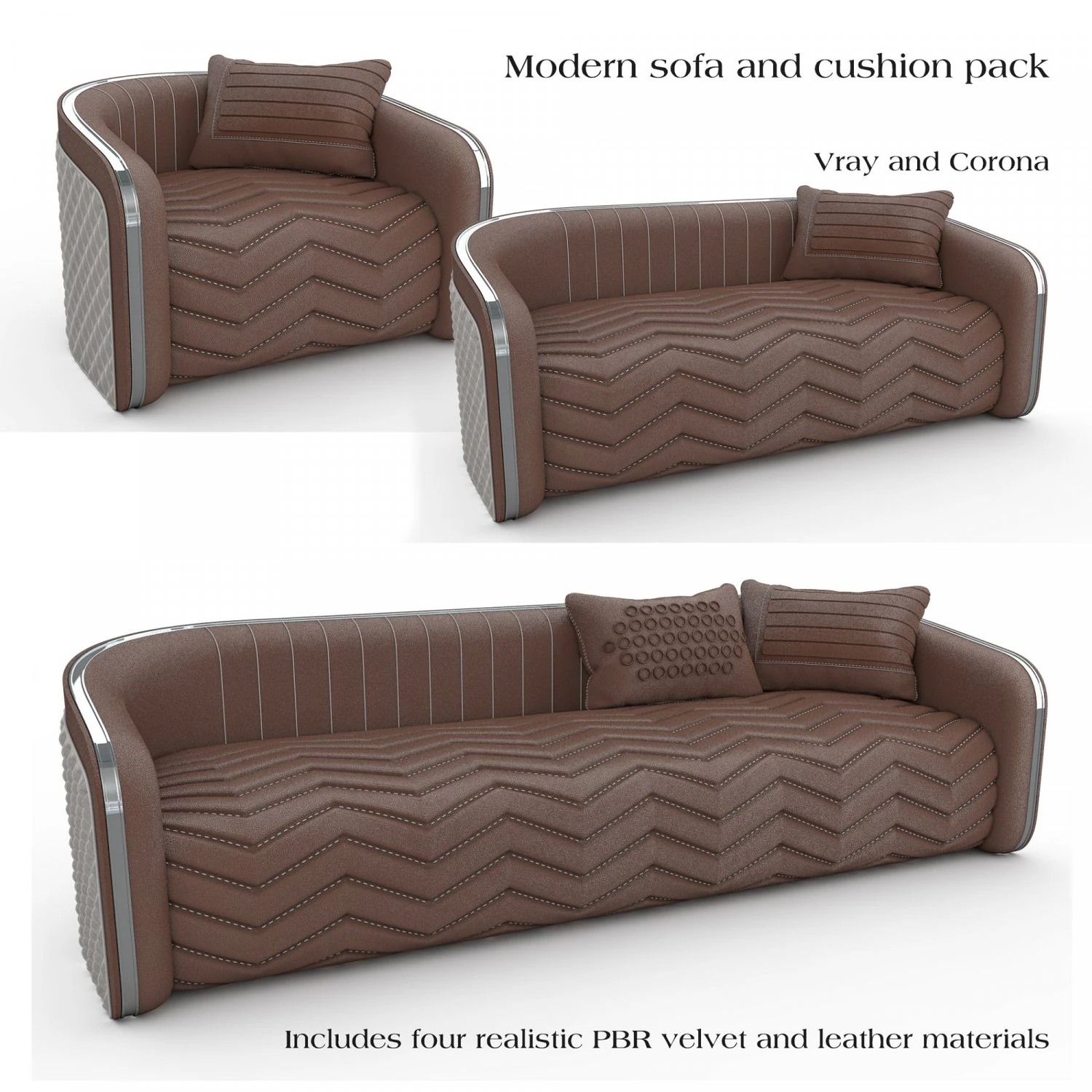 Luxury Modern Sofa And Cushion Pack 3D Model .c4d .max .obj .3ds .fbx .stl .blend 
