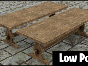 middeleeuwse houten lange tafel 3D Model