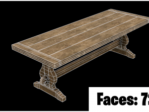 medieval wooden long table 3Dモデル