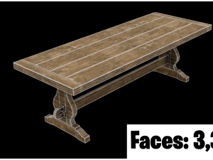 medieval wooden long table 3Dモデル