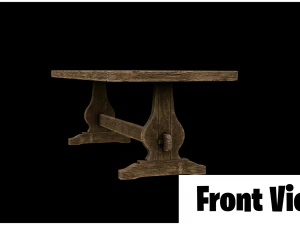 medieval wooden long table 3D Model