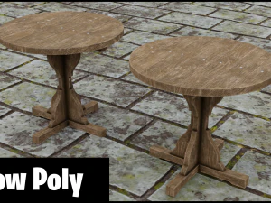 middeleeuwse houten ronde kleine tafel 3D Model