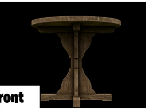 medieval wooden round small table 3D Model