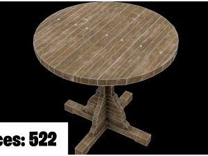 medieval wooden round small table 3D Model