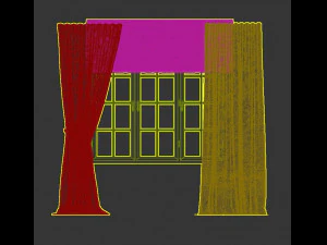 two-tone beige-brown curtains in the floor straight and with a pickup roman curtains and a window 3D Model