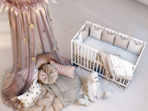 cozy set for children with canopy baby bed ikea gulliver and fluffy rabbit 3D Model in Bedroom 3DExport
