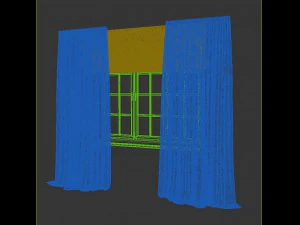 light beige curtains straight to the floor with a tulle-trimmed roman blinds and window layouts 3D Model