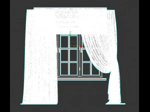 light beige silk curtains on the floor straight and with a pick-up brush tulle roman blind window 3D Model