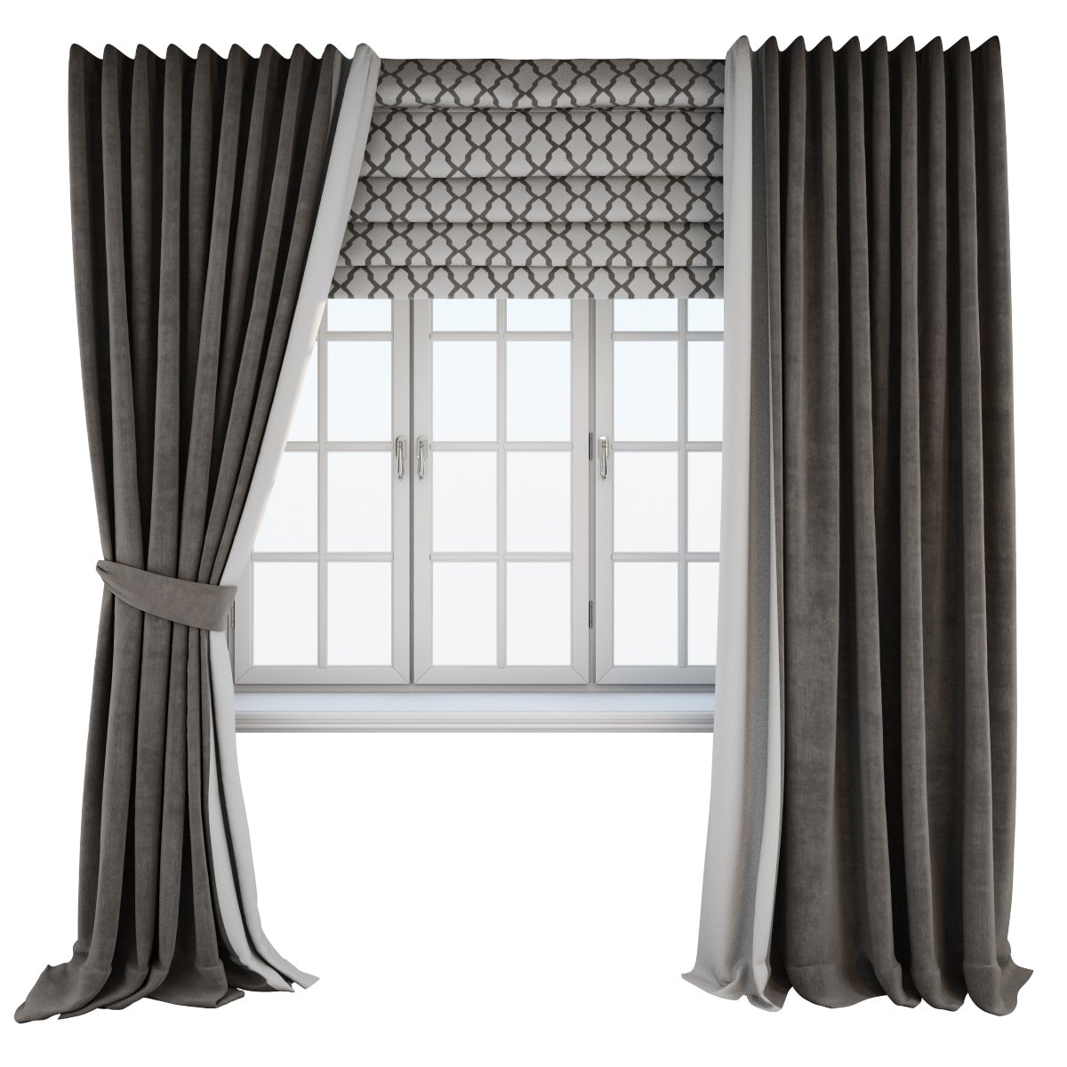 Dark Brown Floor Length Curtains Straight And With A Tieback Roman