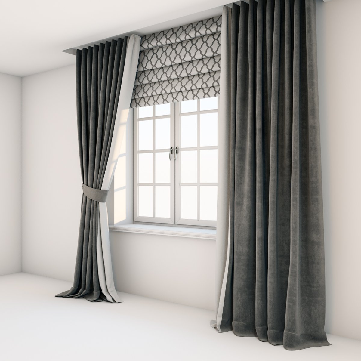 Dark Brown Floor Length Curtains Straight And With A Tieback Roman
