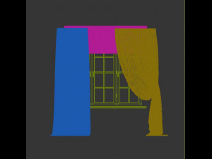 turquoise curtains a roman shade with a geometric pattern and the window layouts 3D Model