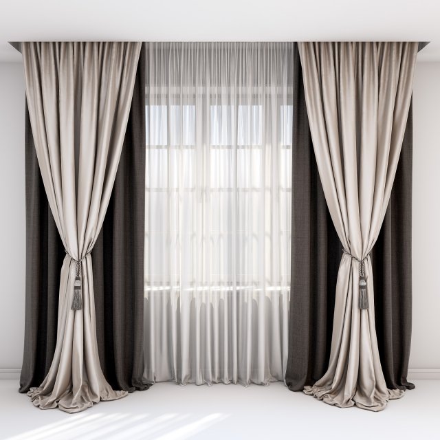 brown and beige curtains roman blind and window Model 3D .c4d .max .obj .3ds .fbx .stl .blend 