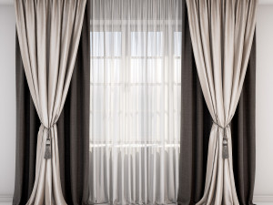 brown and beige curtains roman blind and window 3D Model