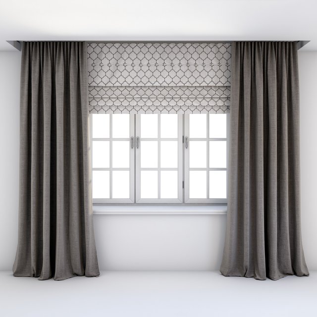 straight grey-brown curtains roman blind 3D 모델 .c4d .max .obj .3ds .fbx .stl .blend 