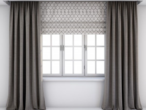 straight grey-brown curtains roman blind 3D Model