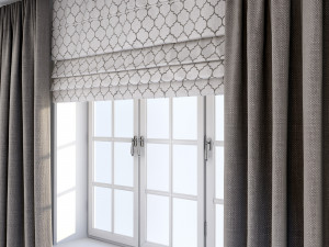 straight grey-brown curtains roman blind 3D 모델