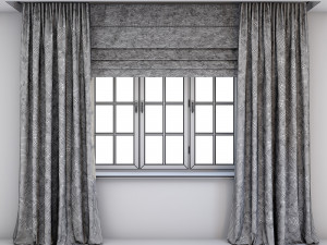 straight grey-brown curtains roman blind 3D 모델