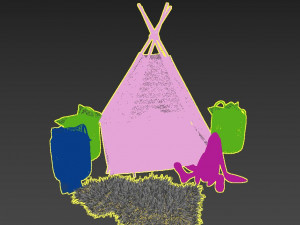 decorative set for children-a wigwam with a mattress pillows fur rug baskets and a soft toy hare 3Dモデル