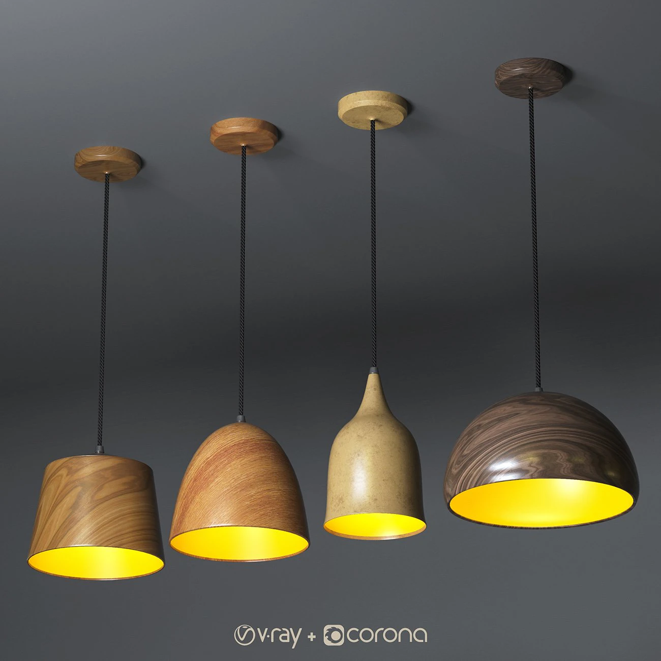 wooden pendant light 3D Model .c4d .max .obj .3ds .fbx .stl .blend 