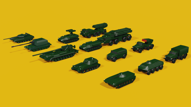 Low Poly Soviet Military Vehicles Pack 3D Модель .c4d .max .obj .3ds .fbx .stl .blend 