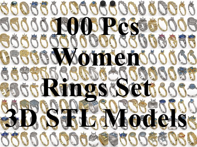 100 pcs 3d stl model women mix rings for 3d printer 3D-Druckmodell .c4d .max .obj .3ds .fbx .stl .blend 