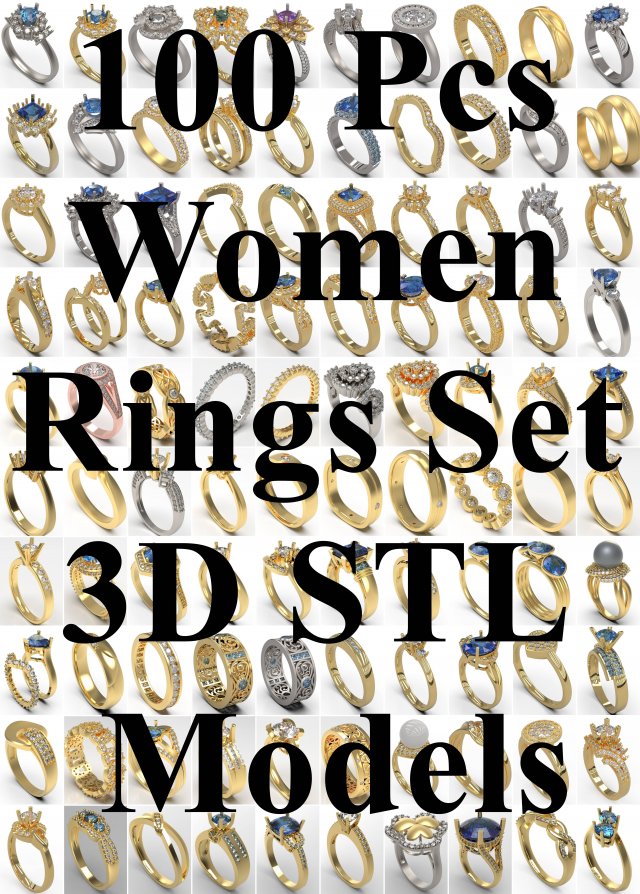100 pcs 3d stl model women rings for 3d printer - lot 2 3D 打印模型 .c4d .max .obj .3ds .fbx .stl .blend 