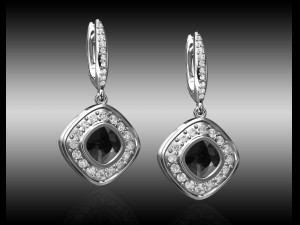 diamond ring and earrings with black chrysoprase gem 3D Print Model